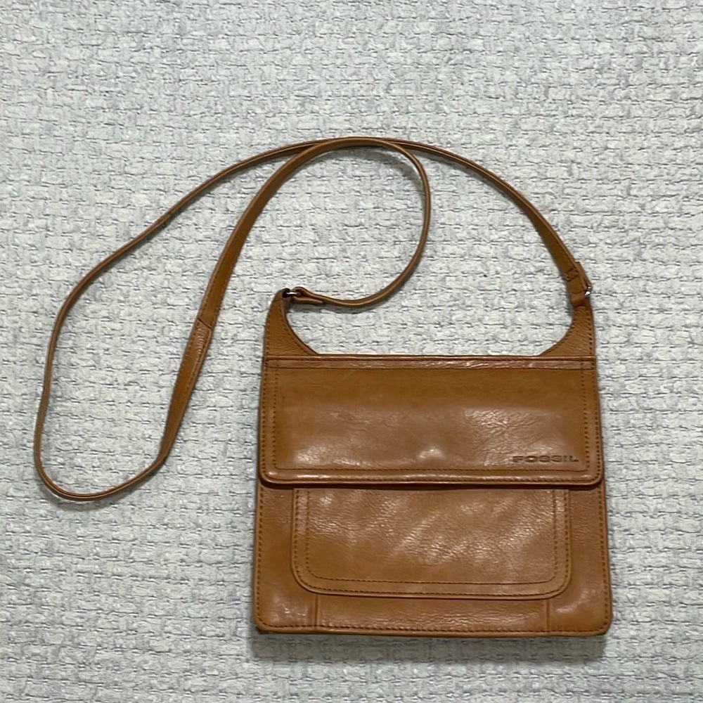 Fossil Tan Leather Crossbody Bag